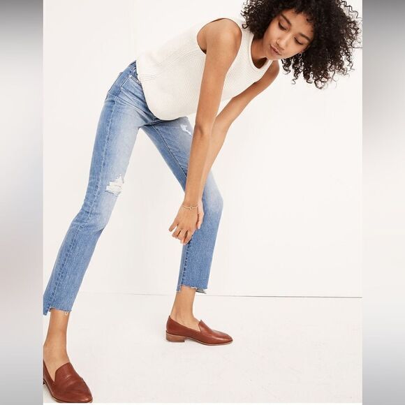 Madewell The High-Rise Slim Boyjean Distressed in Lita Wash: Step-Hem Size 26 - Picture 4 of 14